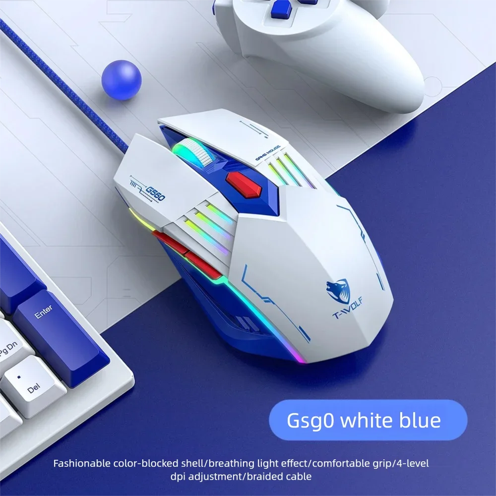 G560 Wired Gaming Mouse RGB Backlight 6 Buttons 3600 DPI 4 Adjustable Levels Ergonomic USB Computer Mouse for PC Laptop