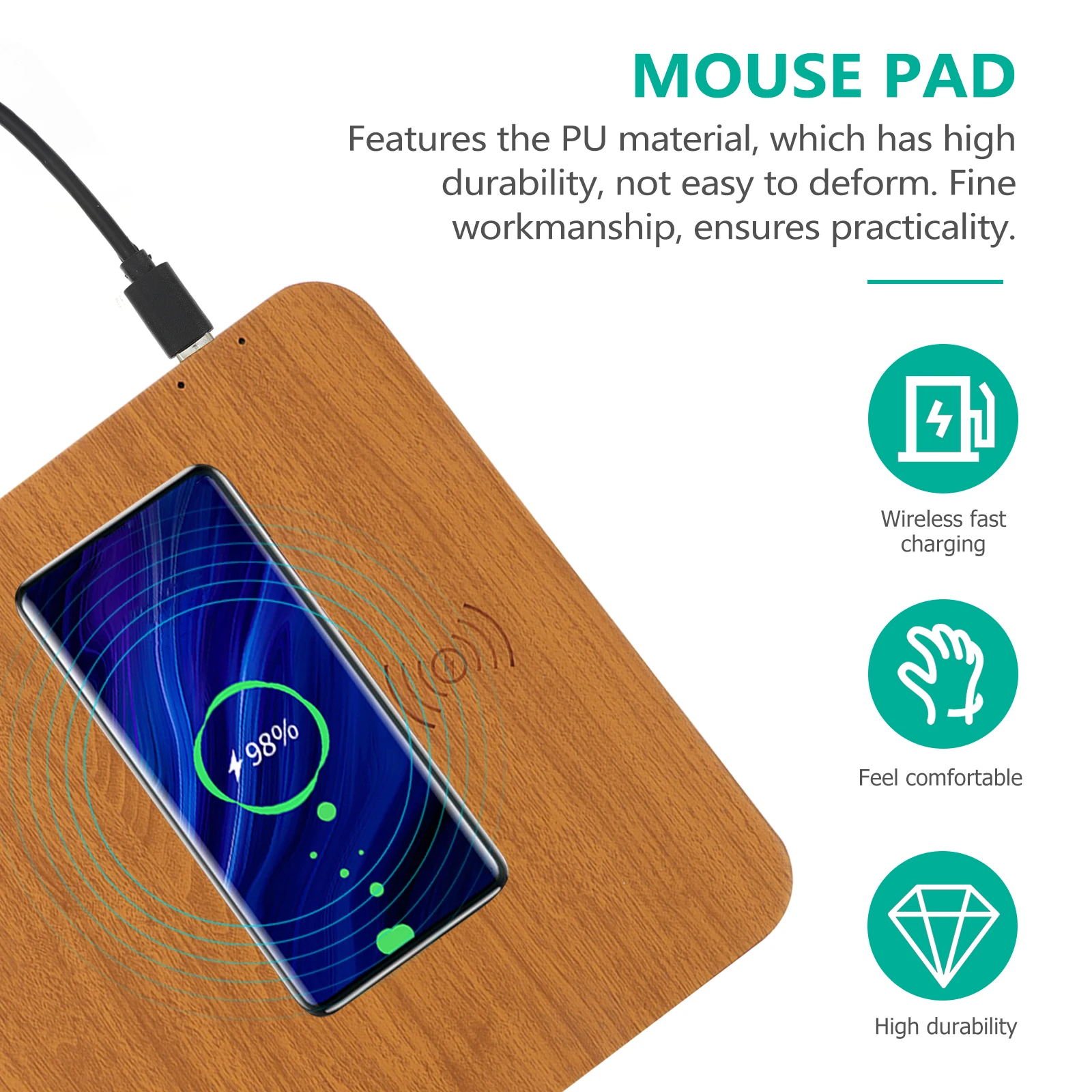 

Wireless Charging Mouse Pad Large 15W Fast Charge PU Material Gaming Mousepad Anti-Slip Computer Desk Mat Portable