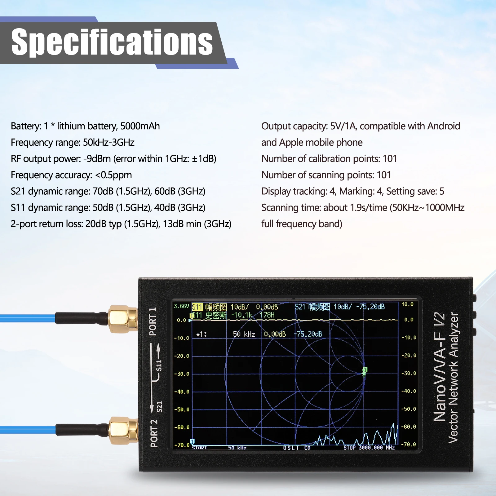 S-A-A-2 NanoVNA-F V2 3G Vector Network Analyzer Antenna Analyzer 4.3 Inch Display Short Waves HF VHF UHF Measure Duplexer Filter