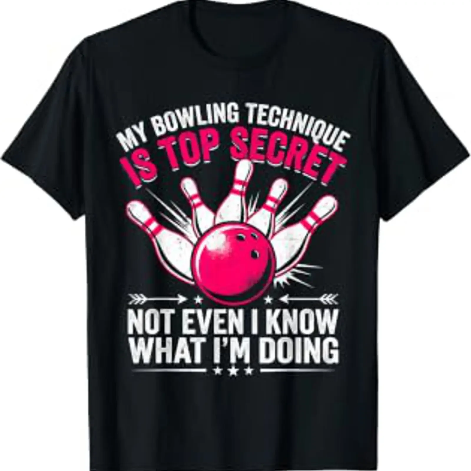 Funny Bowling My Technique is Top Secret T Shirt vintage Washed Stylish homme fashion Top For Everyday Wear Stretched Versatile