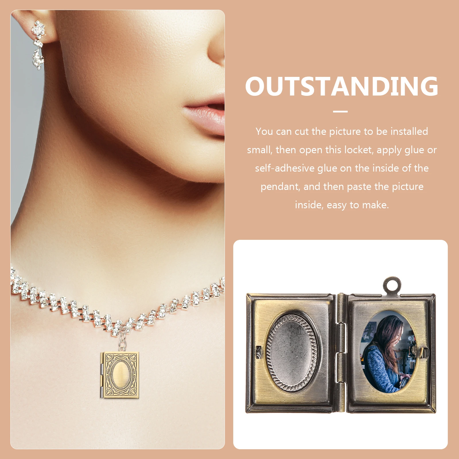 

2Pcs Book Shaped Photo Locket Pendant Picture Frame Ornament for Jewelry Making Memorial Keepsake Pendant Decor