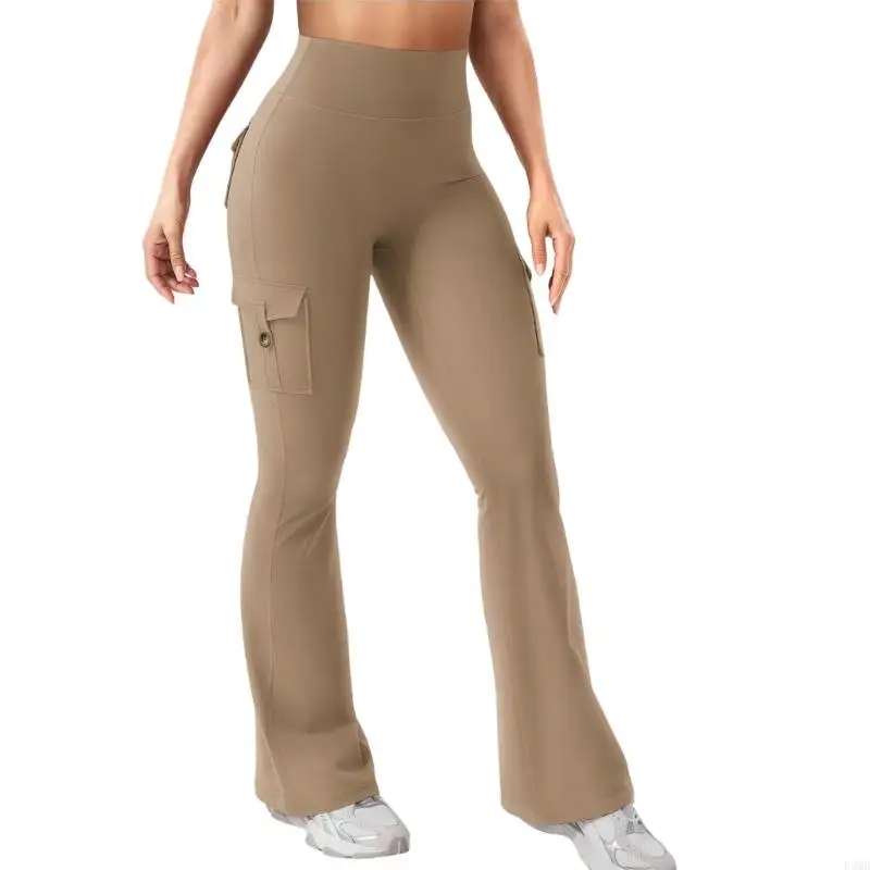 Pantalones cargo para mujer, cintura elásticos acampanados a para entrenar, pantalones Yoga pierna ancha con