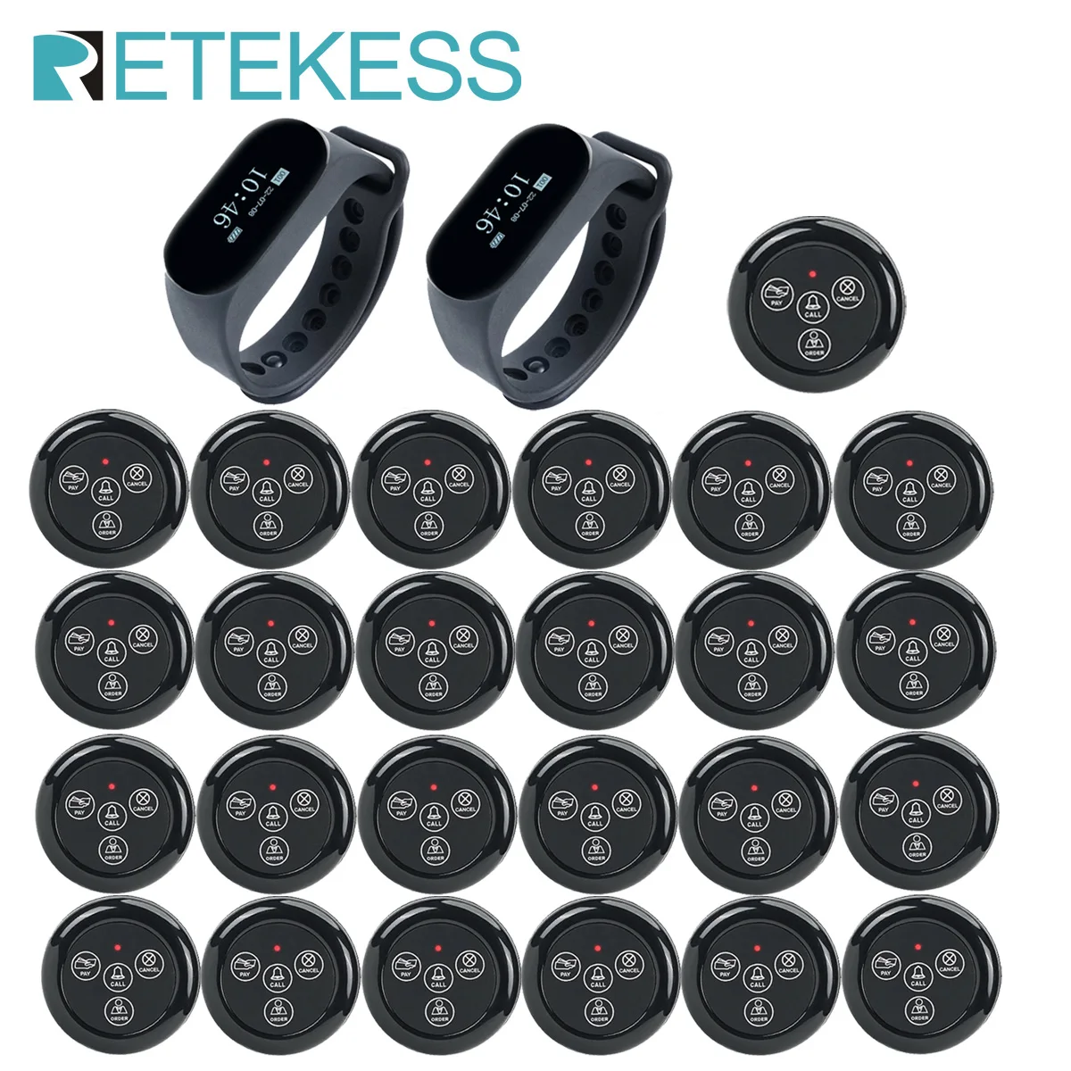 Retekess Wireless Calling System 2 TD112 Waterproof Waiter Watch Receivers 25 TD032 Call Buttons For Restaurant Cafe Bar Hotel