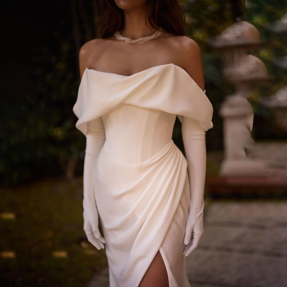

Strapless Wedding Dress Sexy Off The Shoulder Bridal Dress Charming Half Sleeve Lace-up Bridal Gown Vestidos De Novia Customized