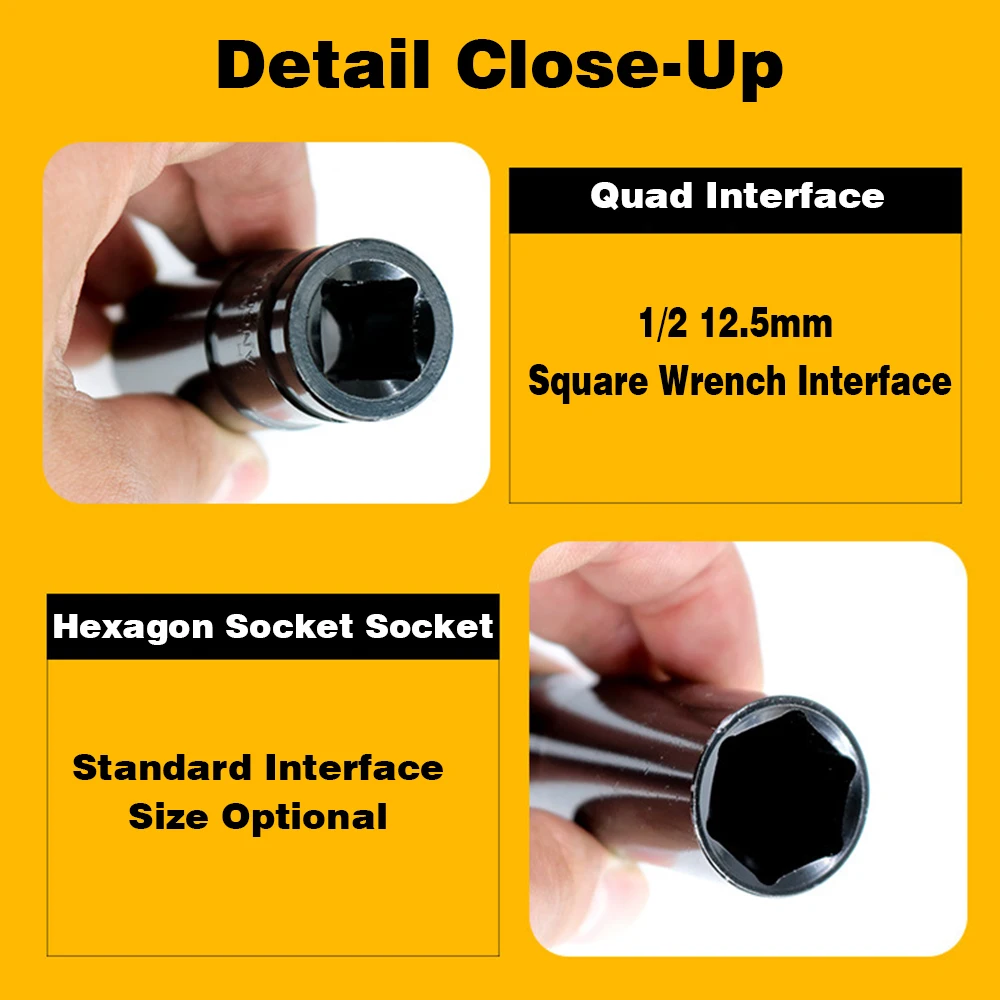 1/2 Drive Deep Impact Wrench Head Set 8-32mm Hexagon Socket Wrench 78mm Length Mechanical Workshop Tool Hexs Electric Sleever