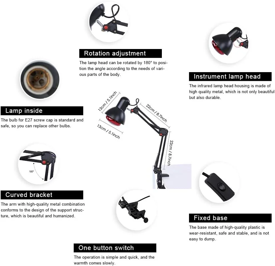 적외선 열 관리 적외선 램프 거치대, 적외선 마사지 도구, 적외선 통증 완화, 물리 치료, 빨간색 전구 포함
