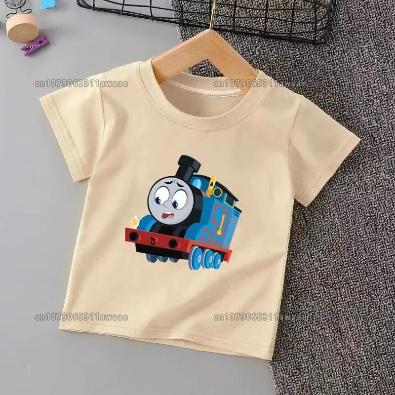 100% Cotton Child's Clothing Cartoon Train Print Children T-shirt Boys Girls High Quality T Shirt Kids Tee Summer Casual Tops