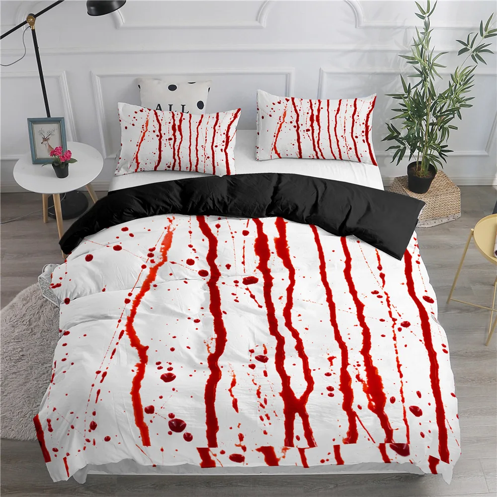 Halloween King Queen Duvet Cover Horror Blood Hand Bedding Set for Teens Scary Red Blood Stains 2/3pcs Polyester Quilt Cover