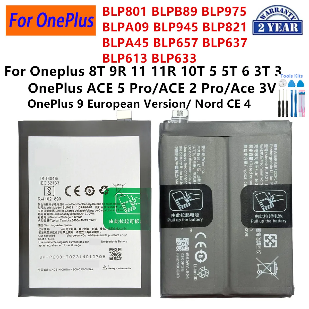 BLP801 BLPB89 BLP975 BLPA09 BLP945 BLP821 BLPA45 BLP657 BLP637 BLP633 Battery For OnePlus 8T 9R 11R 10T 5T 6 3T OPPO ACE 2 5 Pro