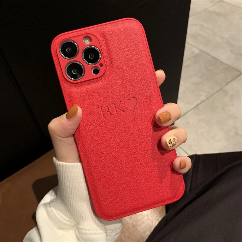 Personalised Initials Name Letters Leather Case For iPhone 12 13 11 14 15 Pro Max X XS Max XR 7 8 Plus Shockproof Custom Cover