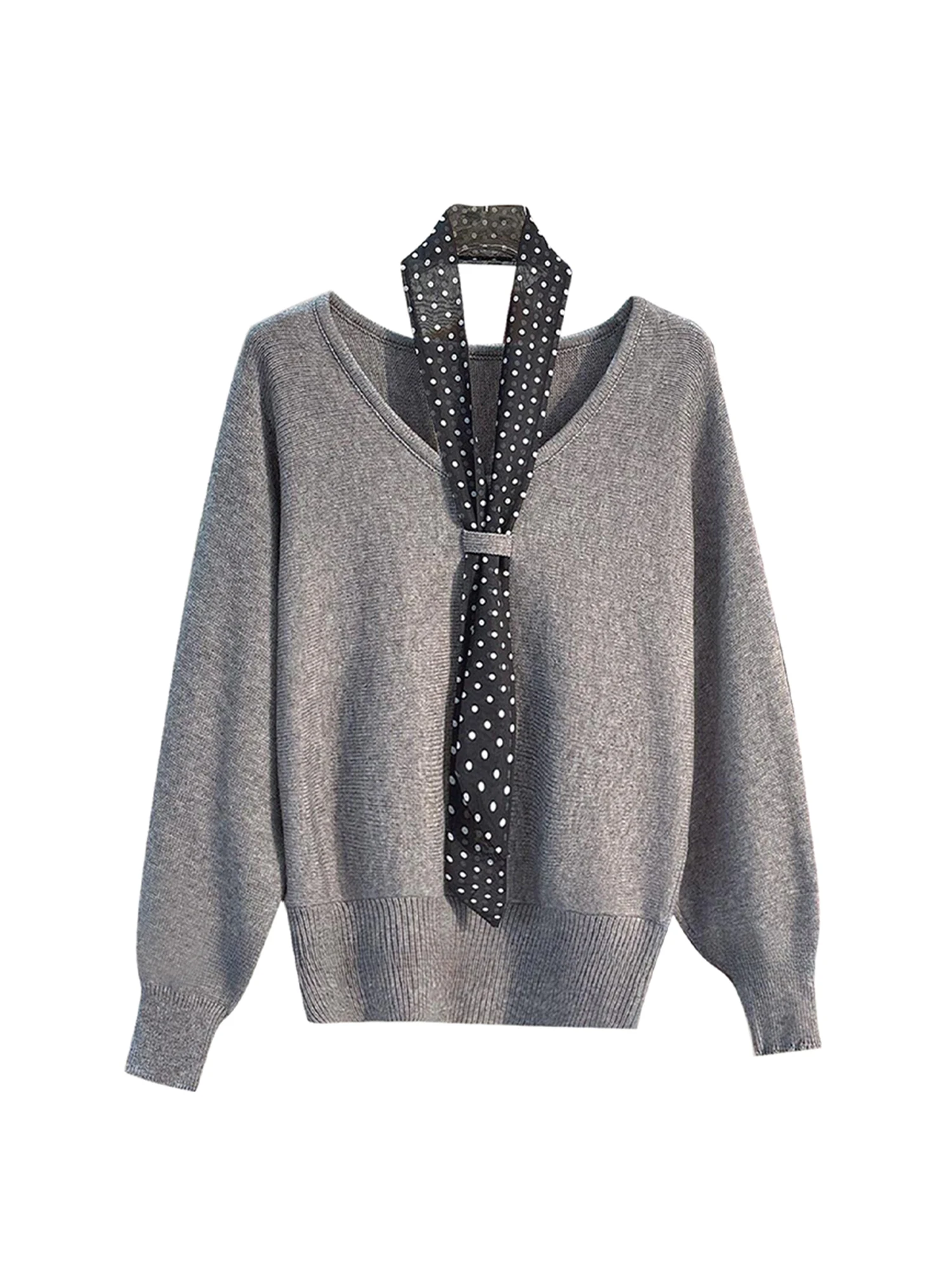 

Женский серый вязаный пуловер с v-образным вырезом, винтажный джемпер большого размера 2000-х годов, трикотаж с длинными рукавами, мягкий уютный свитер, осень-зима 2025