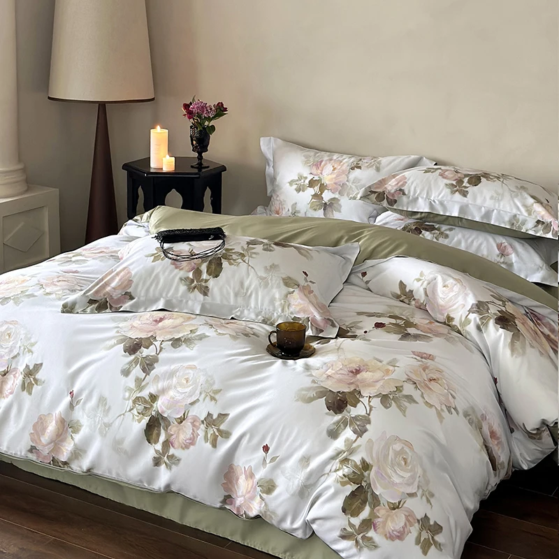 100% Cotton Bedding Set King Queen Size 4pcs Digital Flowers Printing Quilt/Duvet Cover Bed Sheet Pillowcases Home Textile