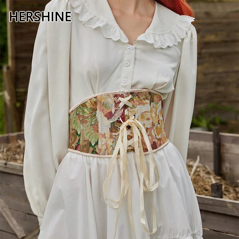 

HERSHINE Женский модный широкий пояс с высокой талией и цветочной вышивкой, элегантный винтажный аксессуар, богемный стиль, весна, лето