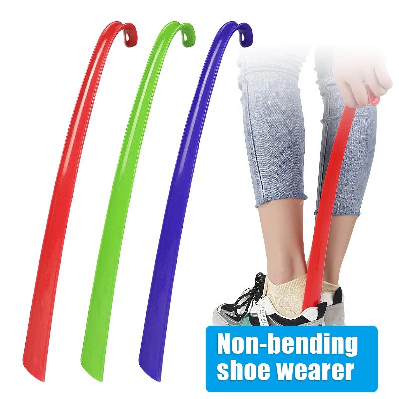 Plastic Long Shoehorn With Curved Hook Design Long Portable Comfortable Slip Handle Shoes Lifter Pull Shoe Spoon Calzador