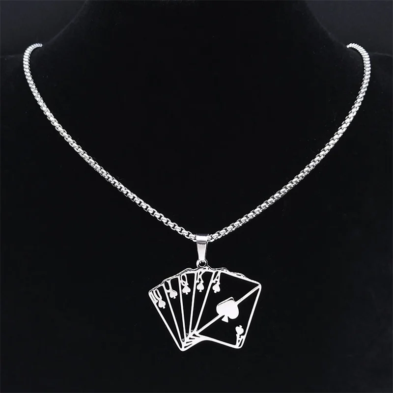

Poker Lucky Ace of Spades Necklaces Women/Men Stainless Steel Chain Necklace Fortune Playing Jewelry collier femme N2094S02