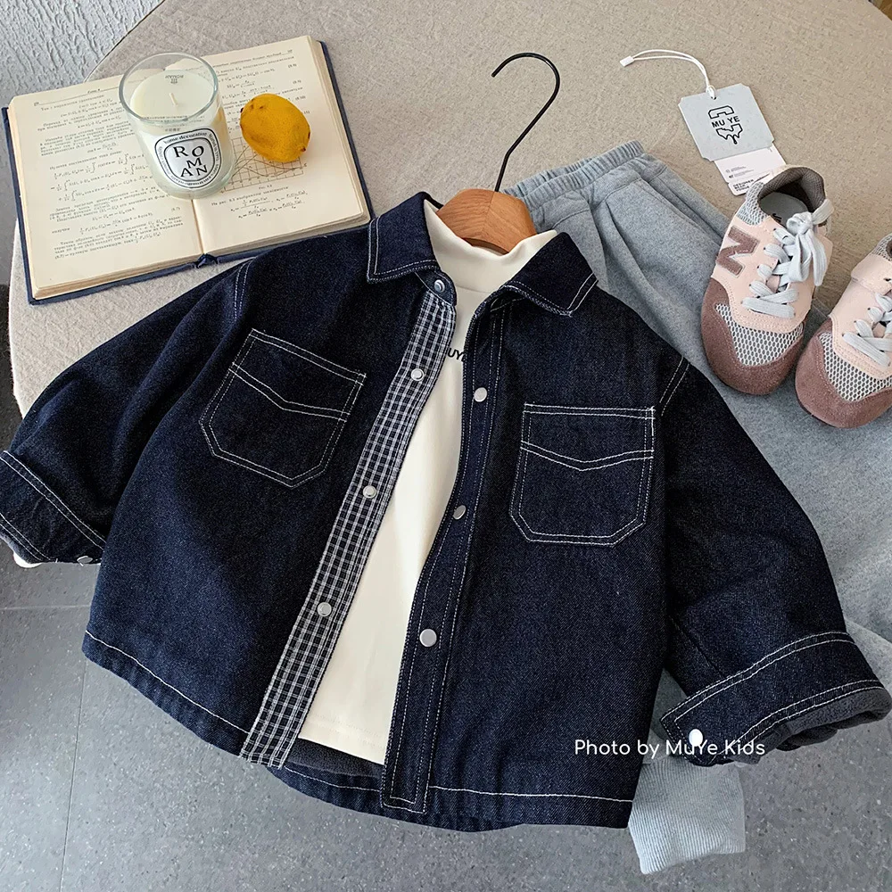 

Детская куртка для мальчиков от 1 до 12 лет, новая зимняя куртка с отложным воротником, плюшевое флисовое детское джинсовое пальто для маленьких мальчиков, повседневное пальто для маленьких мальчиков