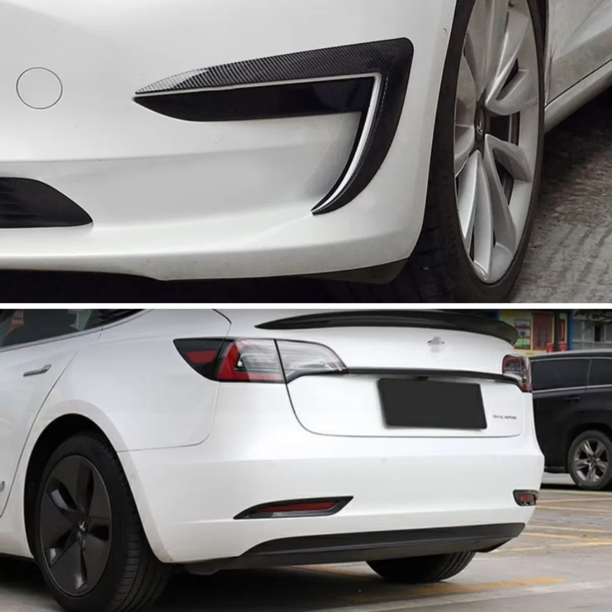 

Автомобильные аксессуары для Tesla Model 3 2017-2023, углеродное волокно, ABS, задняя противотуманная фара, украшение автомобиля, передние противотуманные фары, лезвие, отделка