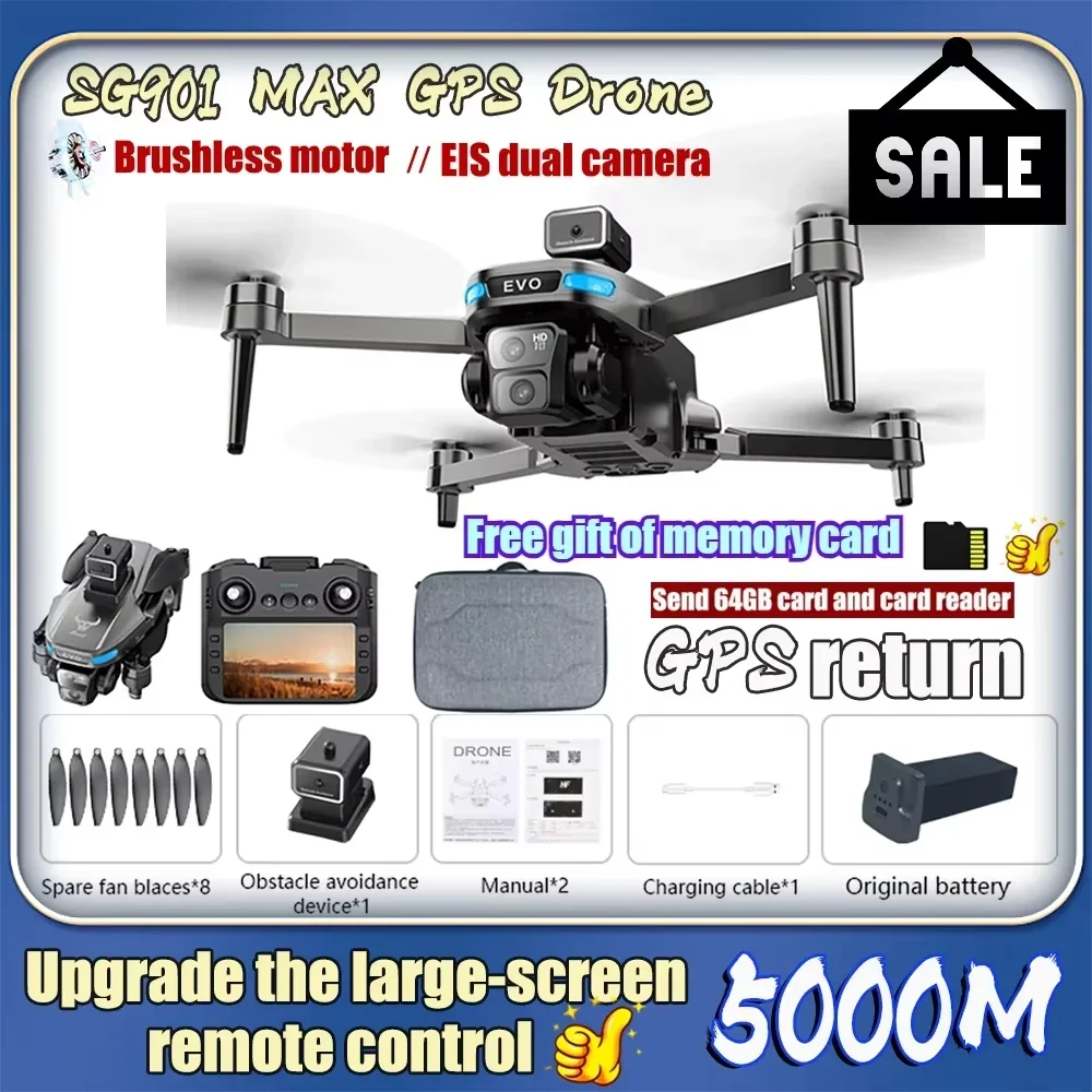 

New SG901 MAX PRO Drone 8k Camera Aerial FPV Large Screen Remote Control 64G Memory Card and Card Reader 5G WIFI GPS RC Dron 5KM