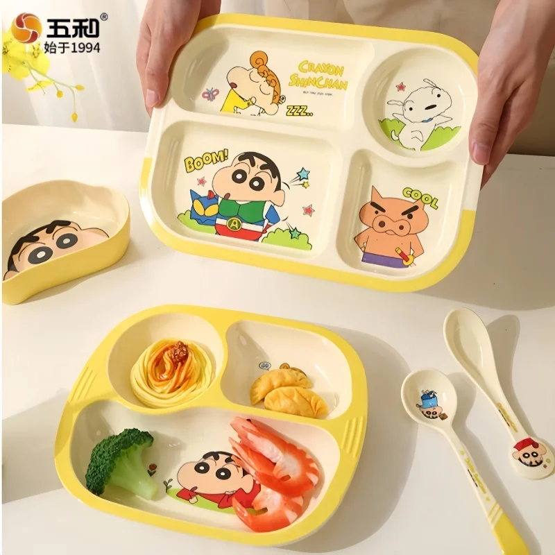 Crayon Shin-chan Baby-Geschirr, Verbrühungsschutz, Speiseteller, Cartoon-Reisschüssel, Wasserbecher, niedliche Anime-Komplementäre Futternäpfe