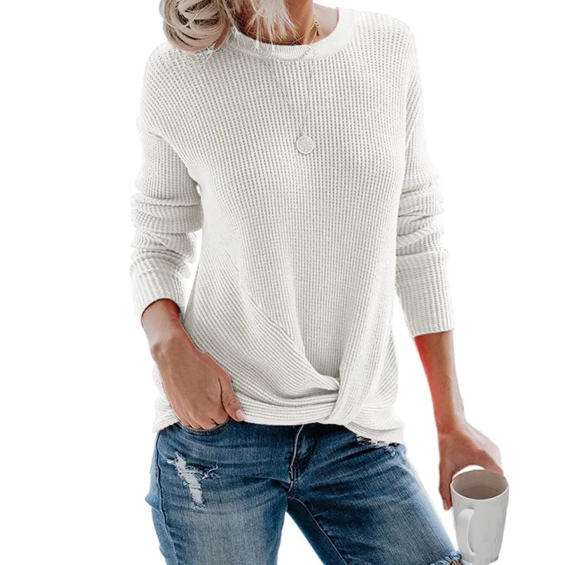 

Tilorraine Autumn and Winter new women wear European and American sweater hemline knot pullover knitwear fashion tops 2023 women