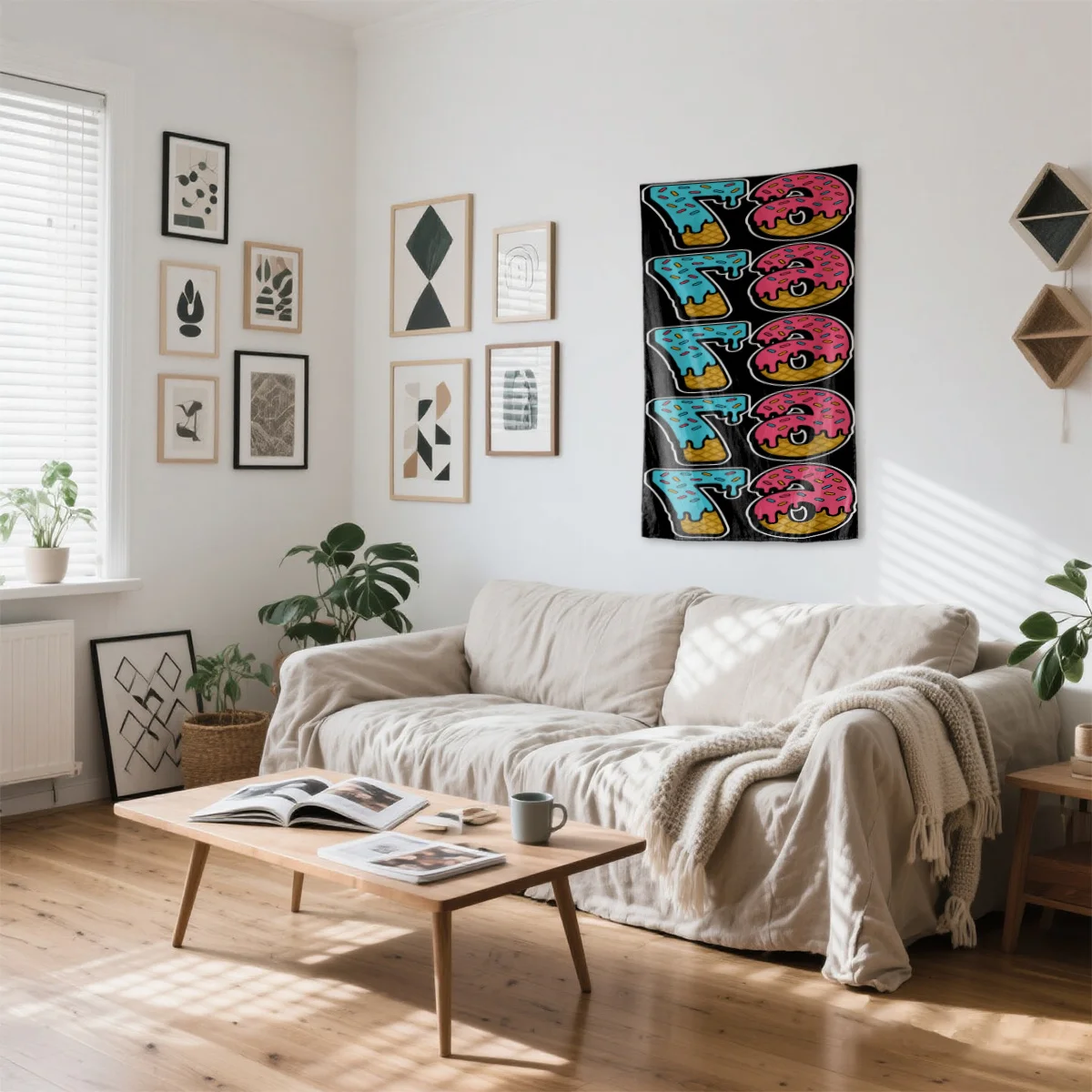 Repeating 67 donut with eyes waffle Digital printing polyester wall tapestry suitable for use in living rooms offices bars party