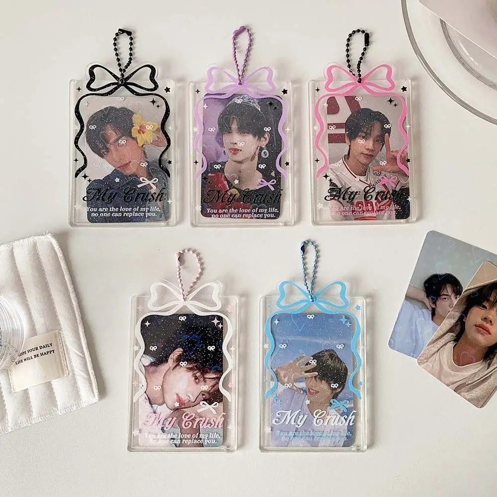 With Keychain Korean Style Card Holder Transparent Bowknot Card Case Student Card Cover Pendant Acrylic ID Card Holders