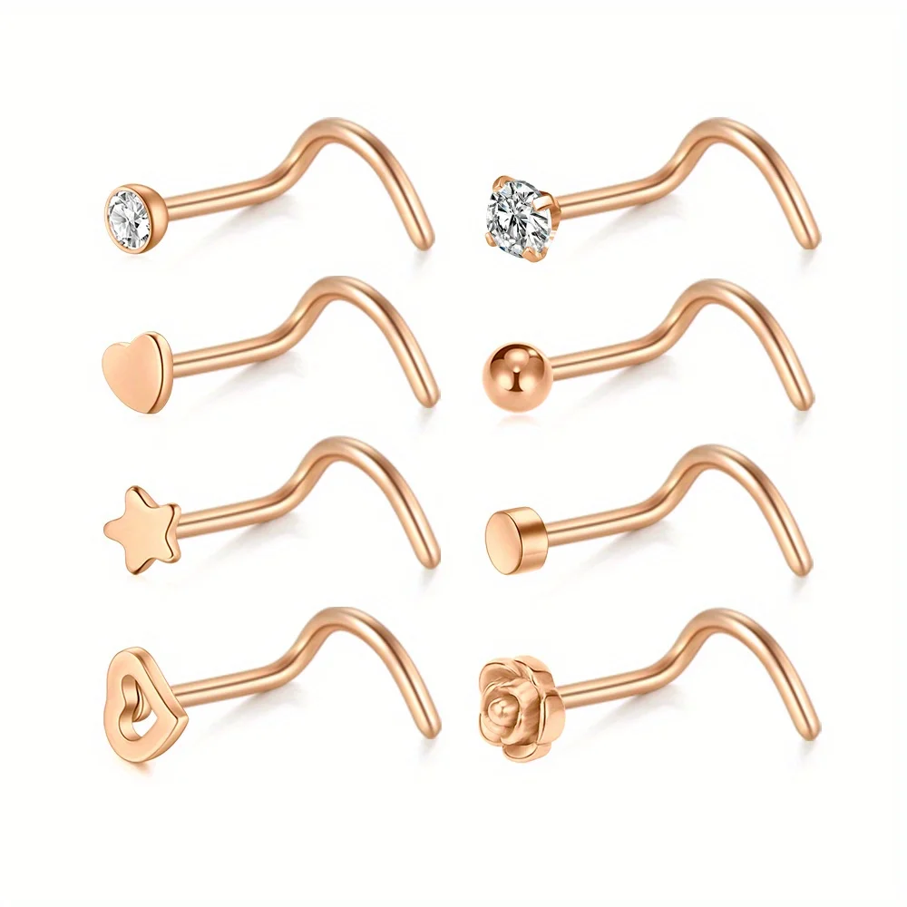 8 Pcs Elegant Stainless Steel Nose Rings Set