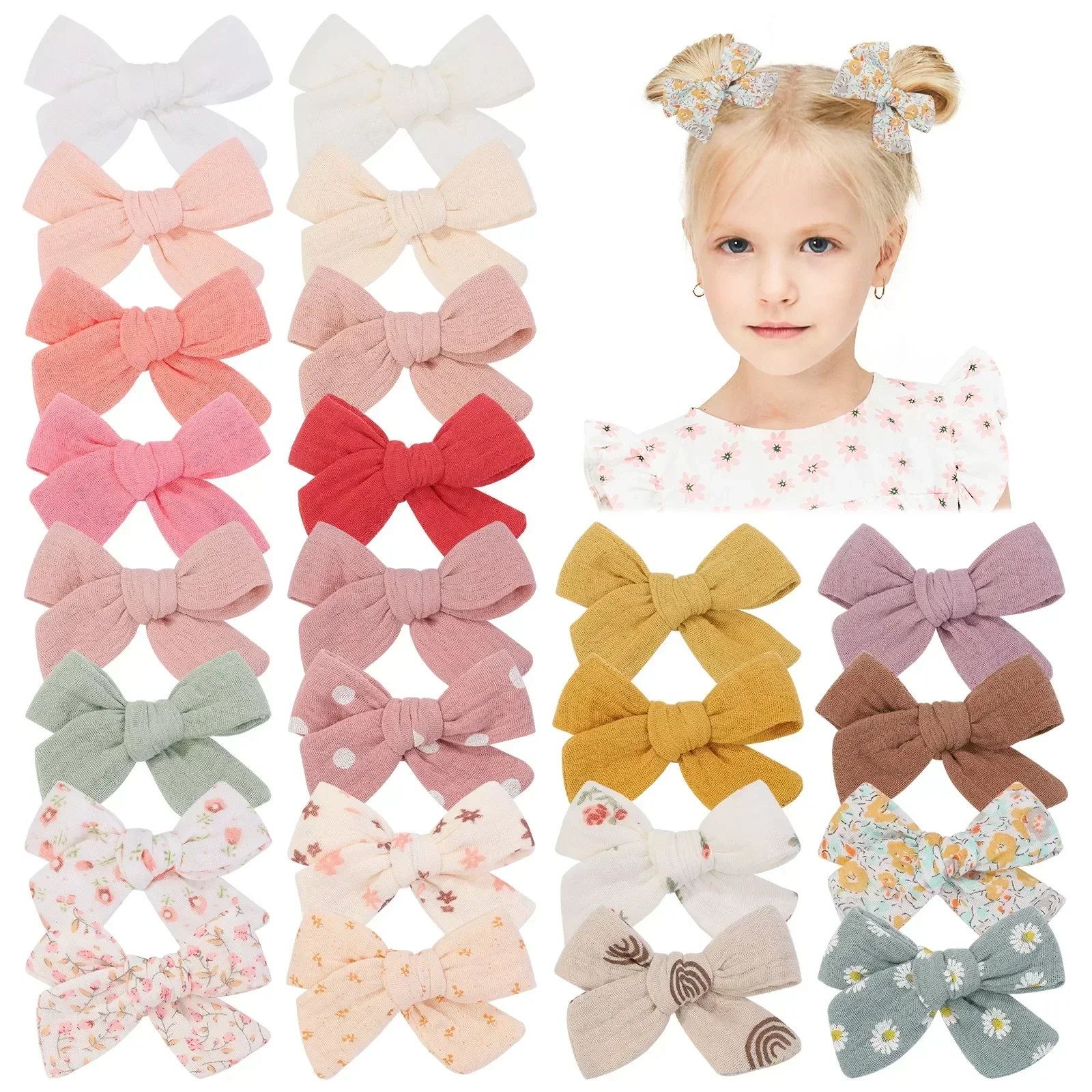 2Pcs/Set New Solid Cotton Hair Bows Hairclip Lovely Print Bowknot Hairpins for Kids Hair Accessories Baby Toddler Headwear