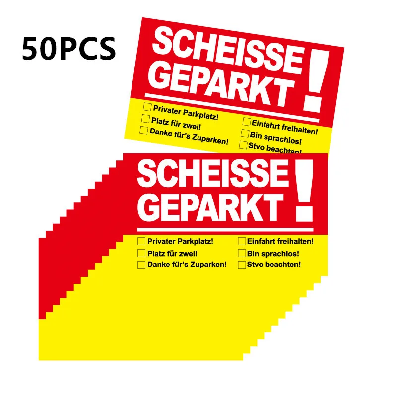 50 Stück schlechte Parkkarten, lustige Pappe-Park-Verletzungskarten, Witz und lustige Karte mit mehreren Verletzungsgründen, humorvoll
