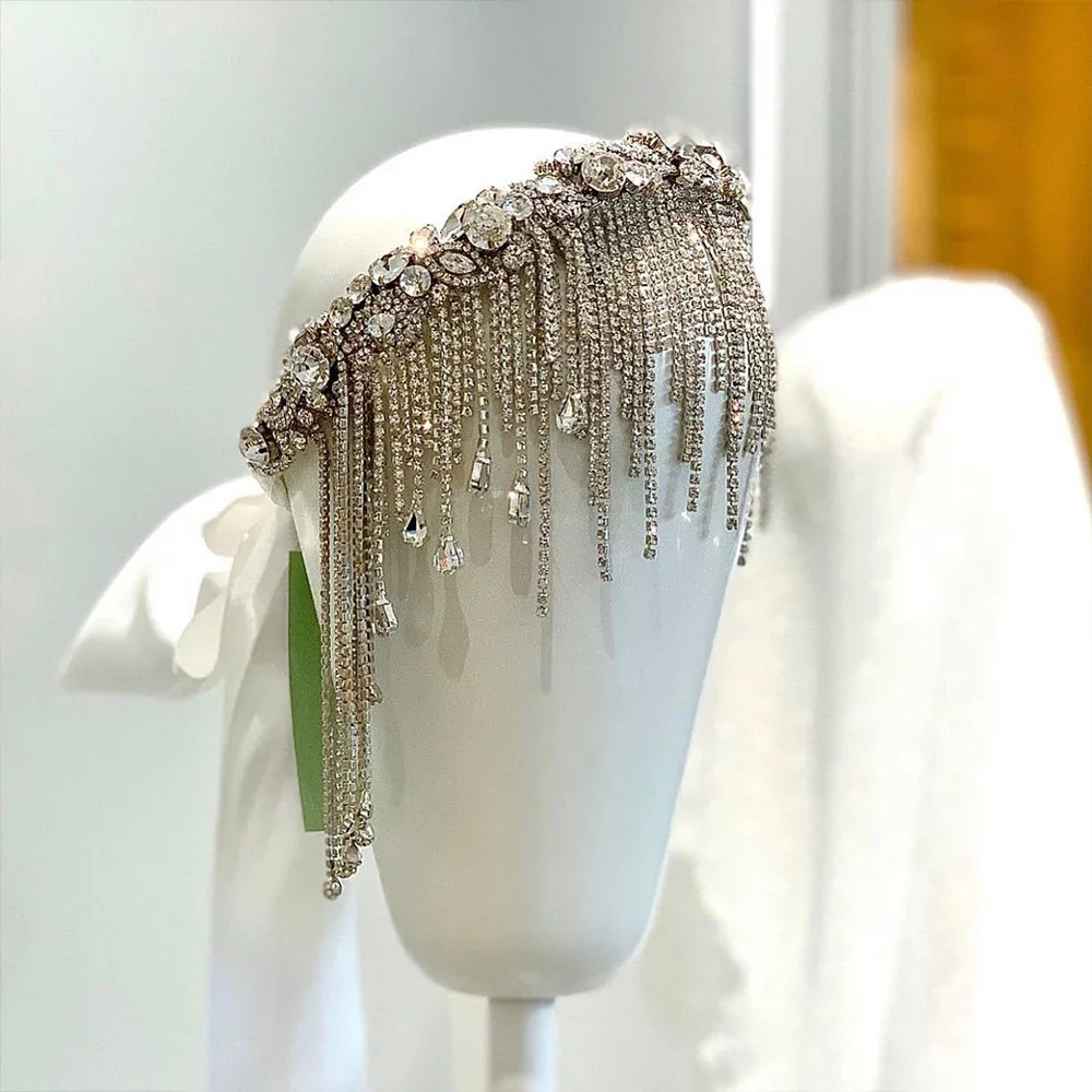 حجر الراين شرابة رئيس سلسلة مجوهرات الجبين الزفاف عقال مطرز الرقص الشرقي قبعة الزعنفة 1920s ليالي حفلة إكسسوارات الشعر #6