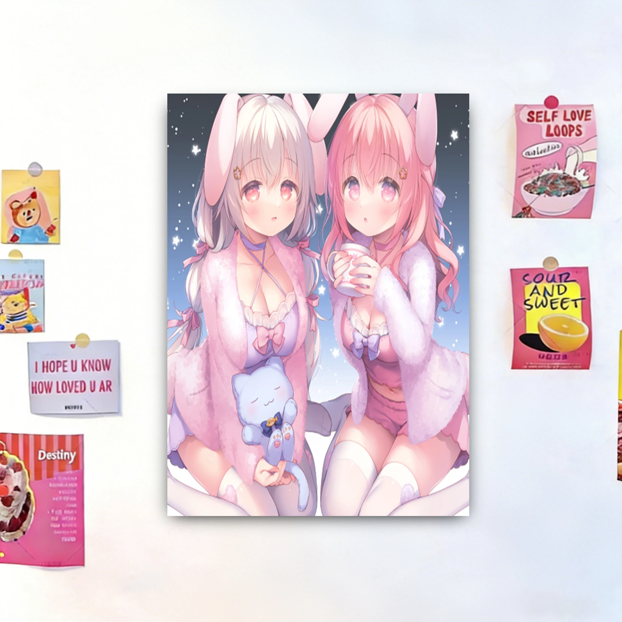 Cute Original Doujin Anime Tapestry Wall Art Kawaii Room Decor Hanging Cloth Wall Backdrop Atmosphere Decoration Accessories