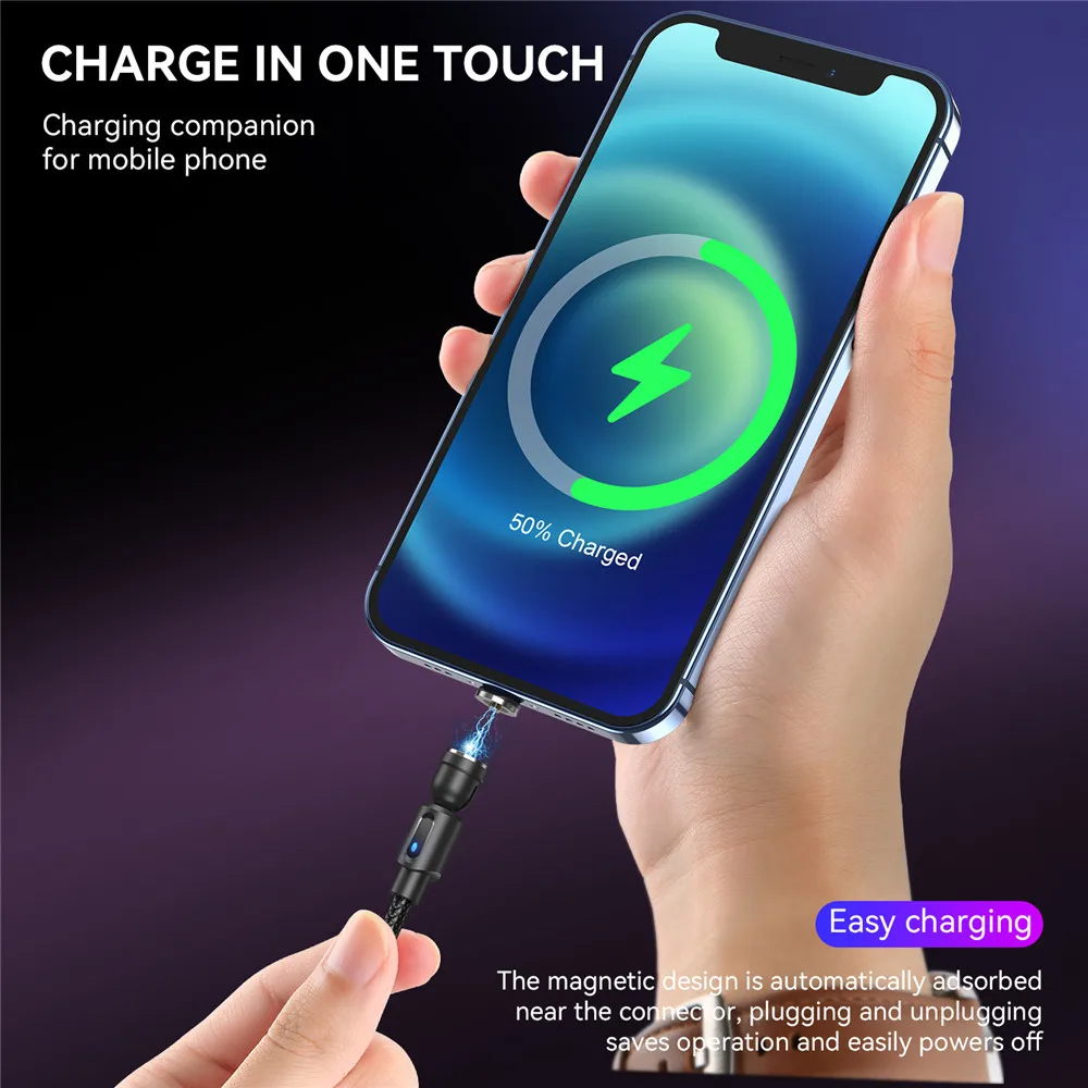 540 Rotate Magnetic USB Cable Type C Cable Fast Charging For iphone Samsung Magnet Charge Micro USB Cable Mobile Phone Data Wire