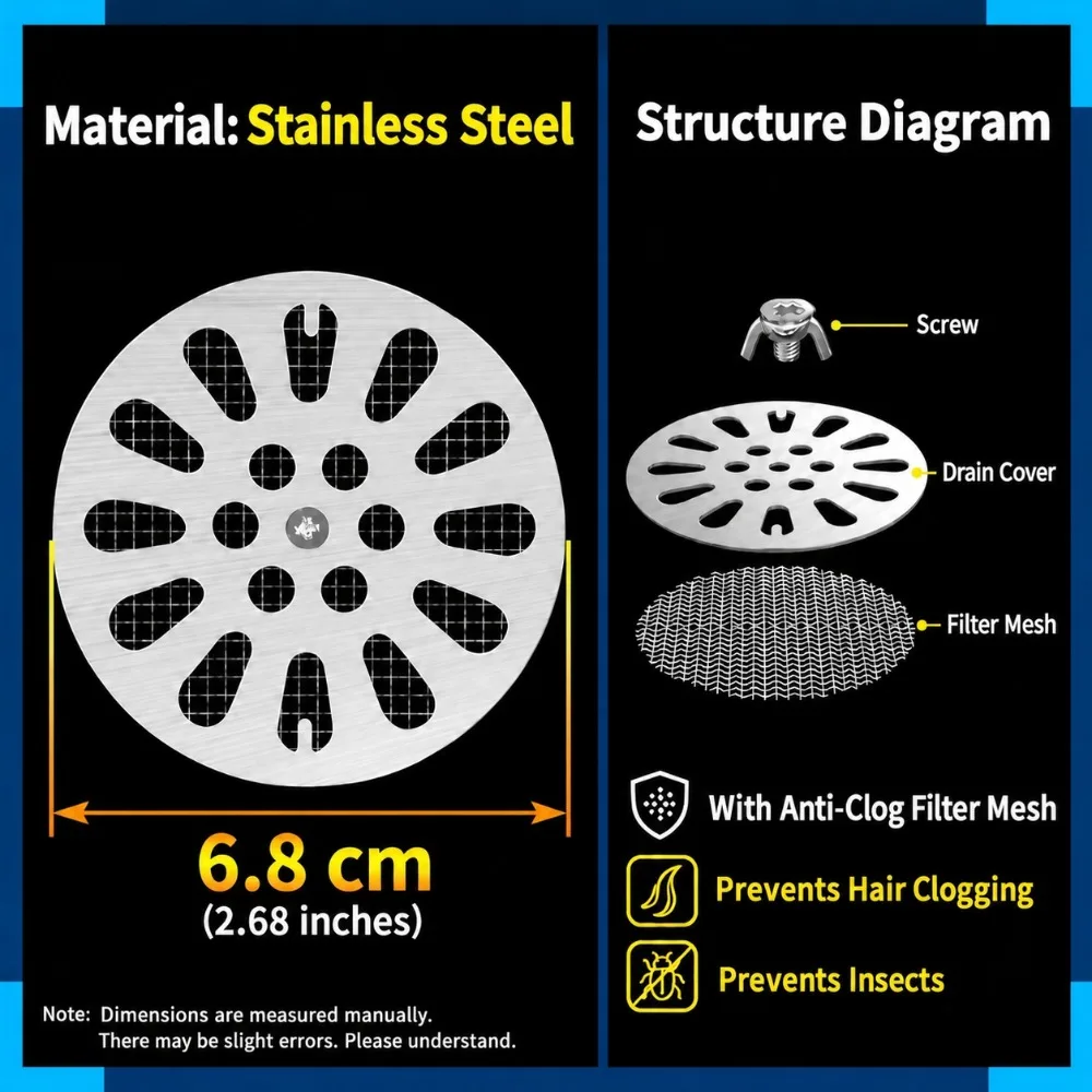 Durable Stainless Steel Drain Cover Round With Mesh Drain Filter Floor Drain Lid Insect Blocking