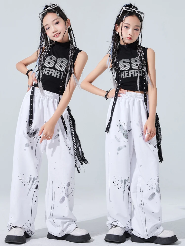 

Summer Girls Hip Hop Clothes Jazz Dance Tops White Loose Pants Practice Clothing Kpop Performance Suit Kids Stage Wear BL12991