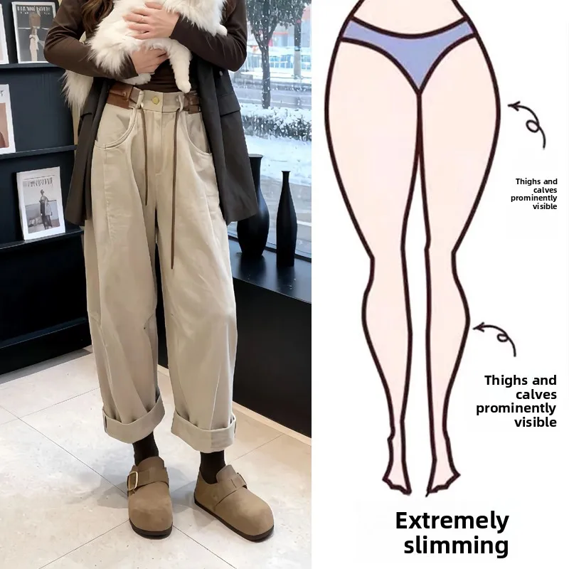 

Женские свободные брюки-карго в стиле Harlan, большие размеры, весенняя новинка, для полных женщин (до 90 кг), укороченные, свободного кроя, утягивающие, длиной 7/8