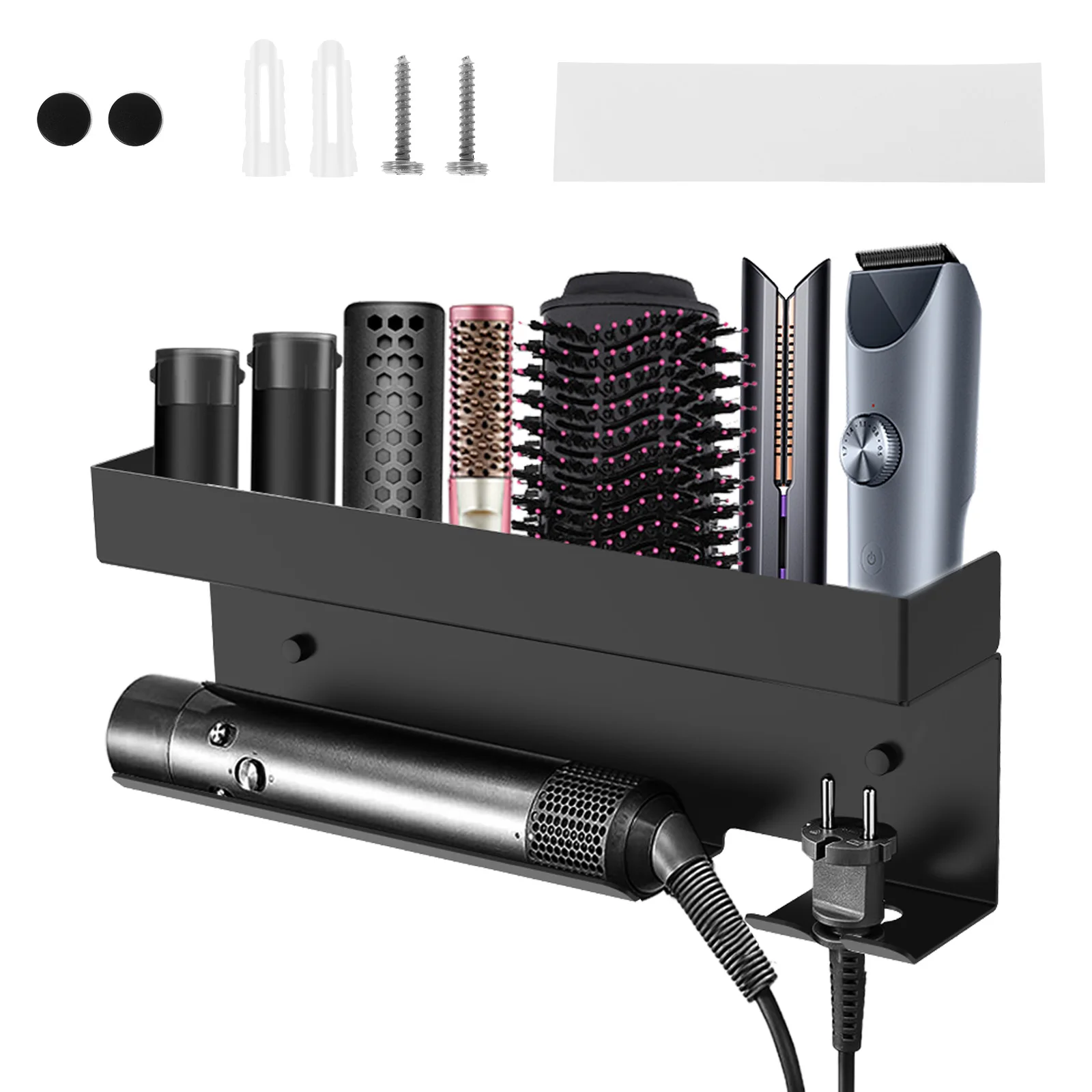 Haartrockner-Halter mit speziellem Steckersteckplatz, Wandmontage, zweilagiger, verdickter Haar-Werkzeug-Organizer für den Haushalt, Friseur