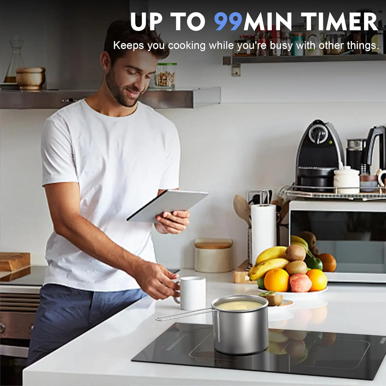 Karinear Induction Cooktop 2 Burners, 3500W, 12'' Built-in Induction Stovetop with combined Zone, Safety Lock, Timer, Pause