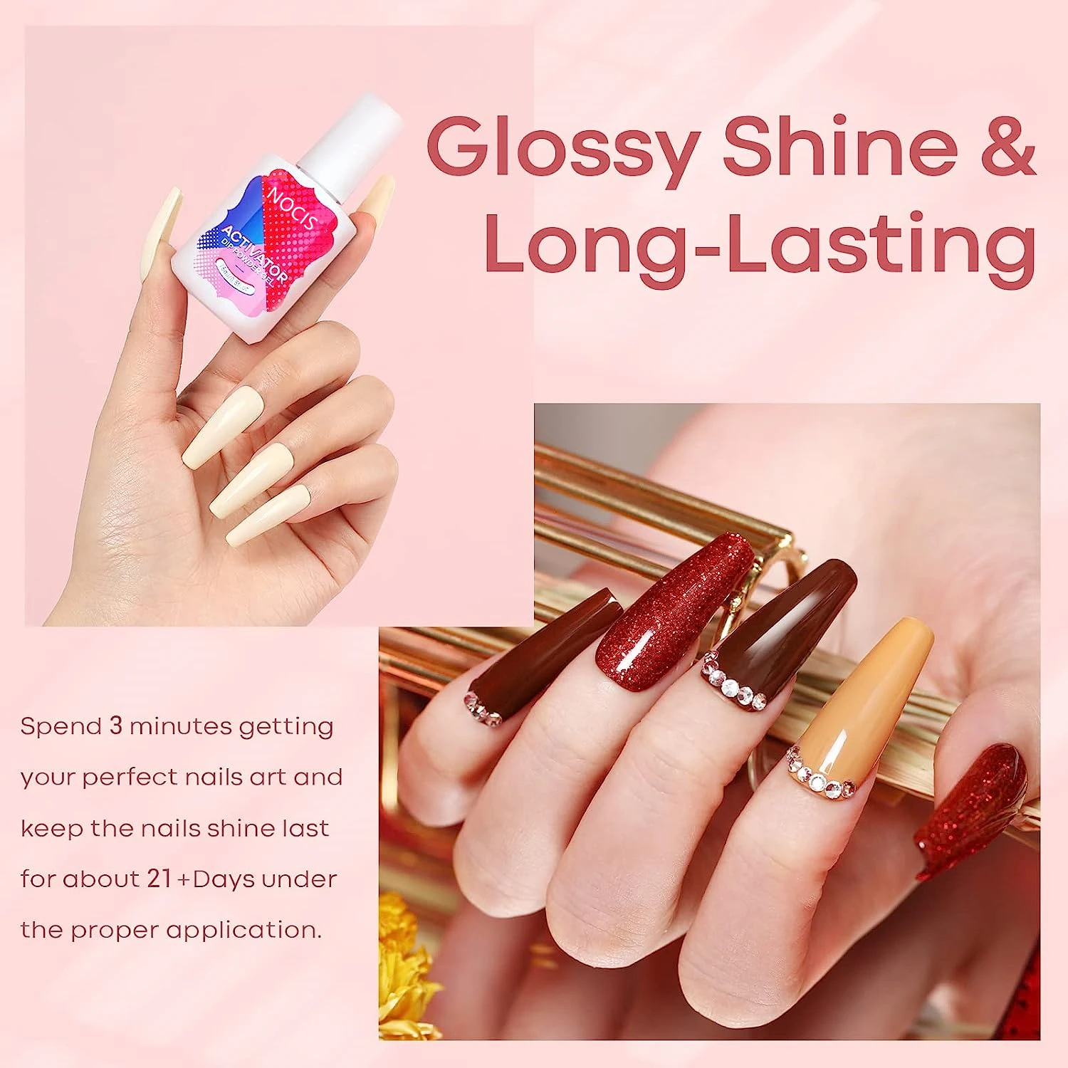 قاعدة مسحوق غمس 2 في 1 ومعطف علوي مع منشط - مجموعة أظافر سريعة الجفاف وعديمة الرائحة لتقليم الأظافر بنفسك، 0.5 أونصة لكل منهما، هدية مثالية لـ #4