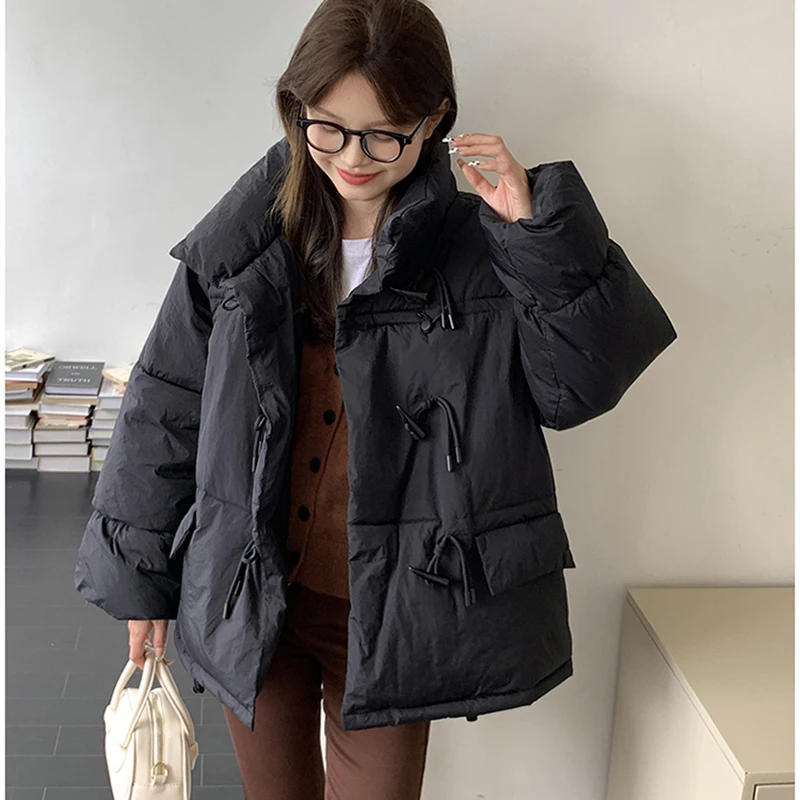 

Gidyq Korean Women Streetwear Parkas Winter Fashion Denim Button Loose Puffer Coats Casual All Match Female Puffy Jacket New