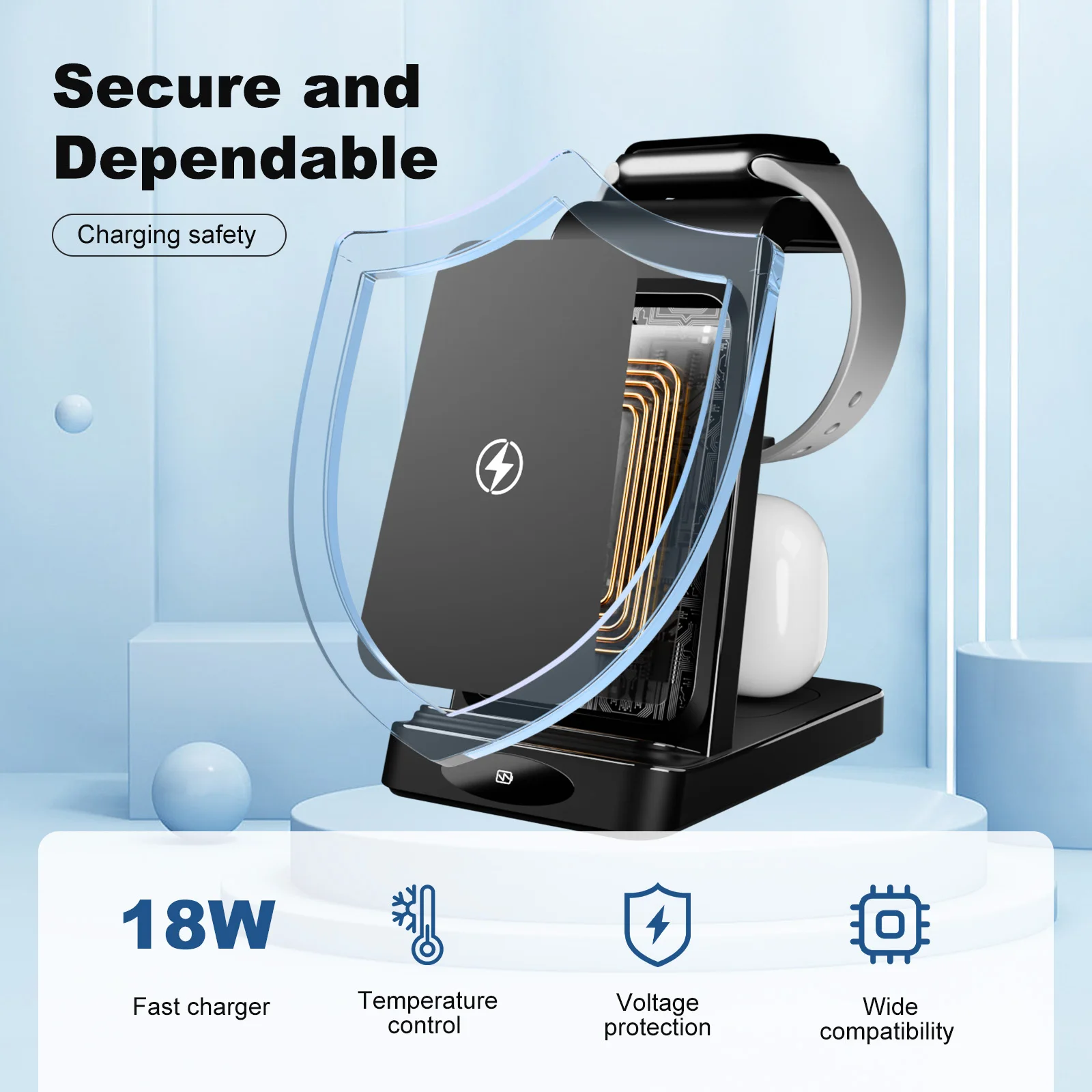 شواحن لاسلكية 15 وات مغناطيسية 3 في 1 قاعدة شحن سريعة قابلة للطي للسفر لساعة أبل آيفون 16 15 14/13/12/11/X AirPods