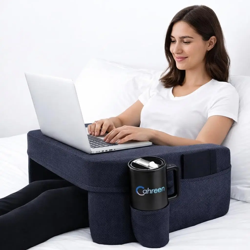 

Ergonomic Lap Desk Pillow with Arm Support, Portable Laptop Cushion for Bed, Gaming and Reading Pillow with Tumbler Holder