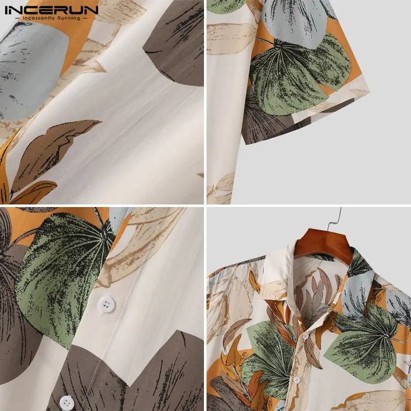 INCERUN Men Hawaiin Shirt Printing 2024 Lapel Short Sleeve Casual Shirts Button Breathable Vacation Summer Leisure Camisas S-5XL