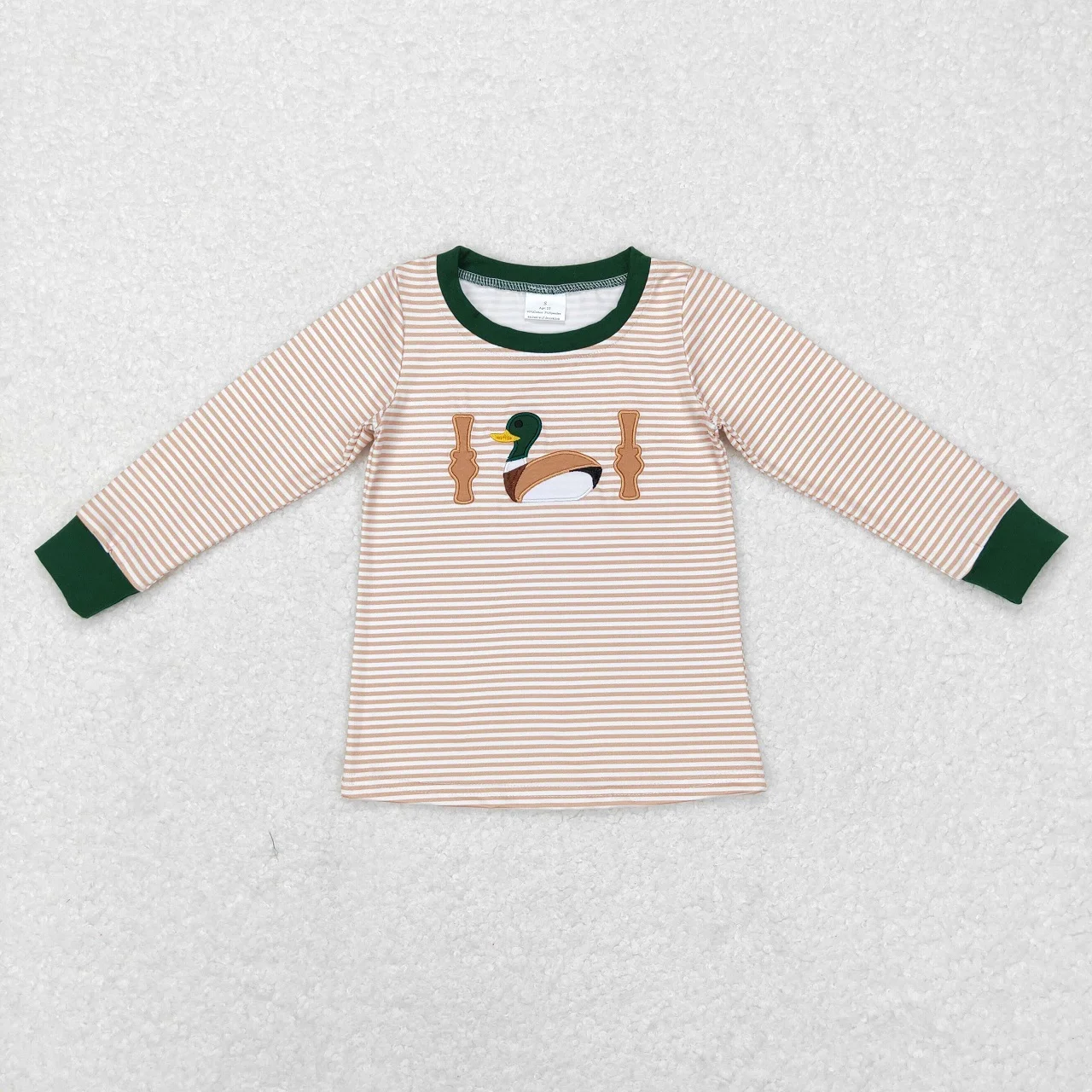 Wholesale Toddler Duck Pullover Stripes Long Sleeves Baby Boy Cotton Shirt Kids Clothing Children Embroidery Hunting T-shirts