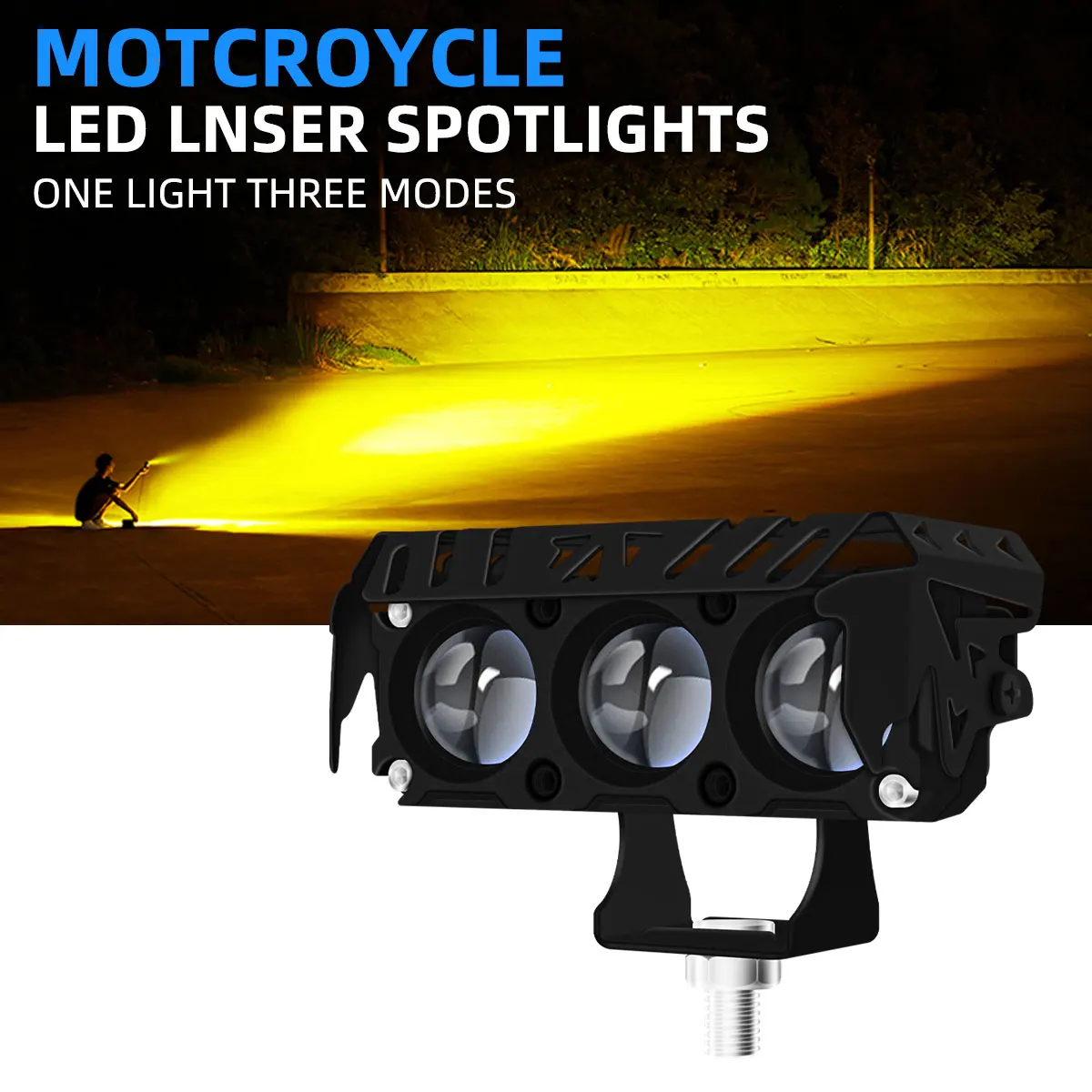 Motorcycle LED Laser Spotlight White Yellow Dual Color 3 Lens DRL Driving Lamp Headlights For Car SUV UTV Trucks Work Lamp