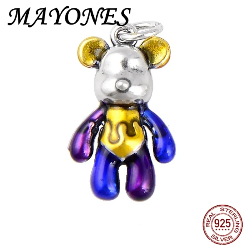 

Новый S999 Серебряный 3D масляный резиновый кулон с медведем в стиле ретро, модный милый браслет «сделай сам», аксессуары