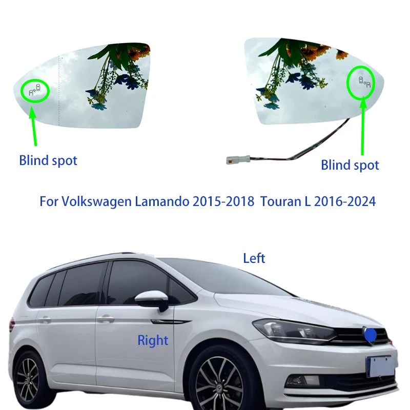 Für Volkswagen Lamando 2015–2018 Volkswagen Touran L 2016–2024, linke und rechte Seite, beheiztes totes Winkelobjektiv, Rückspiegellinse