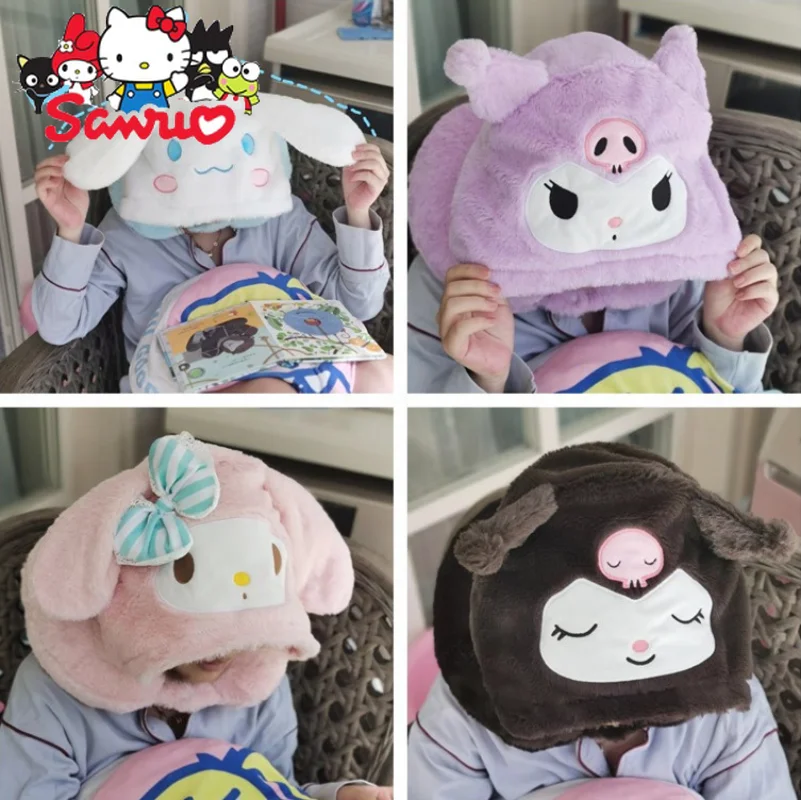 Sanrio Kuromi Melody Cinnamoroll Pochacco Cartoon Hooded U-shaped Pillow Protective Travel Plane with Hat U-shaped Pillow Gifts