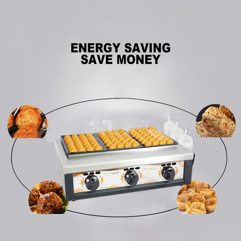 Máquina comercial portátil para fazer bolas de peixe, lanche a gás, máquina de cozimento de polvo, takoyaki doméstico, fabricante de polvo