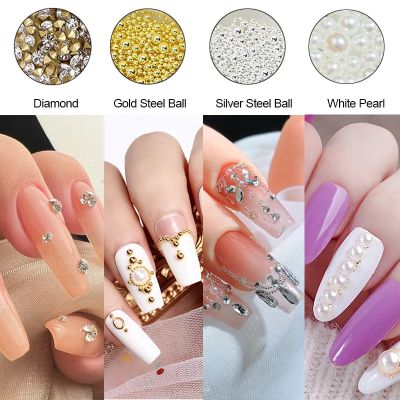 12 Grids 3D Mixed Resin Flower Nail Charms Multi-colors Acessories With Caviar Beads Diamonds Pearls For Diy Nail Art Decoration