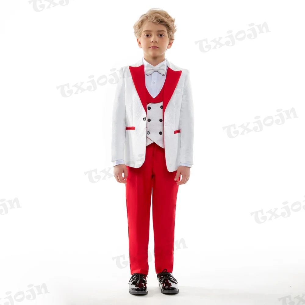 Toddler Boy Dresswear 4 Pieces With Blazer Vest Pants Bow Tie Red Classic Christmas New Year Set High Quality Child Suit Sets